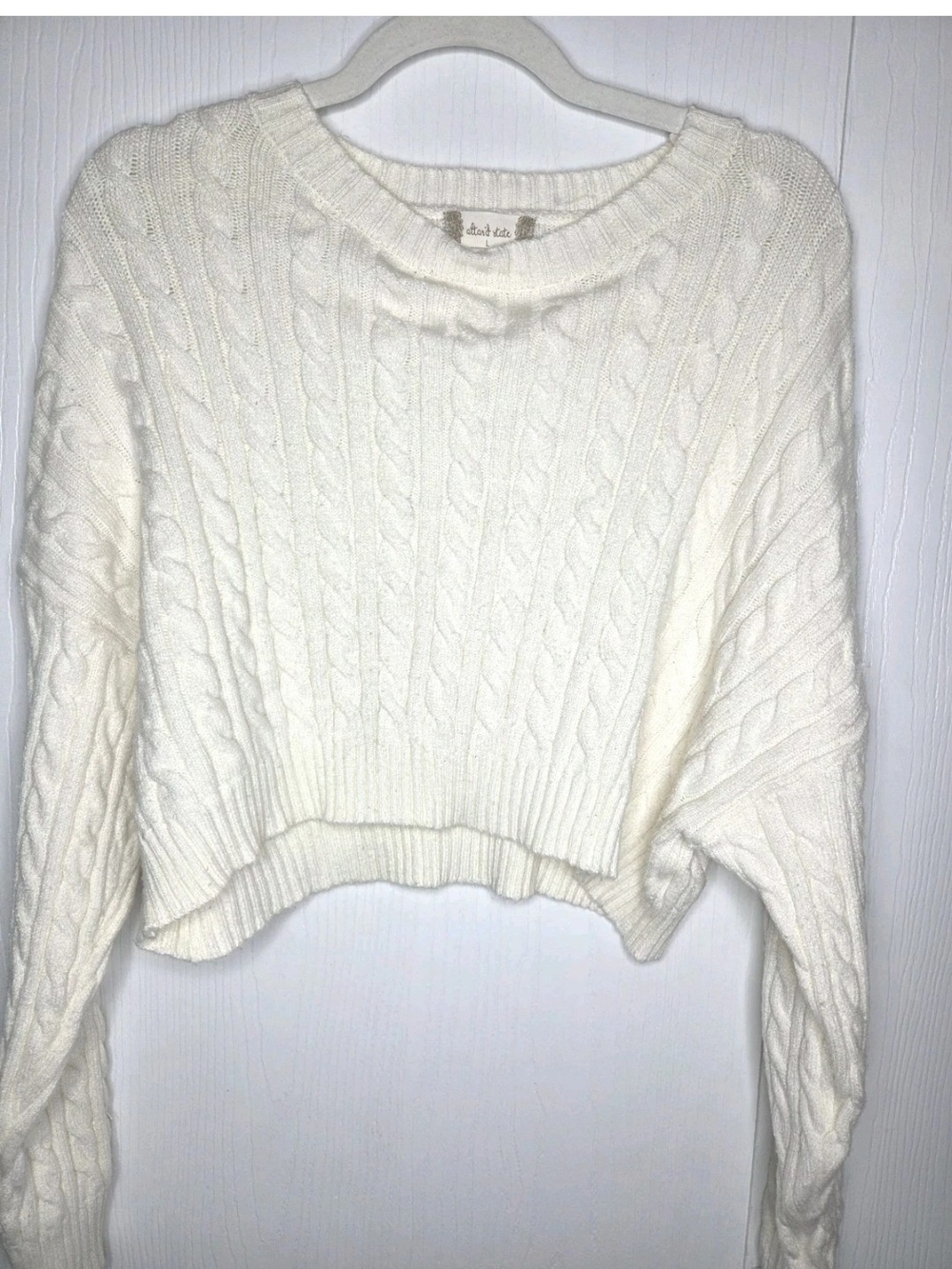 Altar'd State Cream Cable Knit Cropped Sweater Cozy Boho Size L
